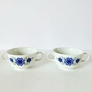 Set of 2 Vintage Mitterteich Bavaria Sugar Bowls – Blue Floral, Embossed Design